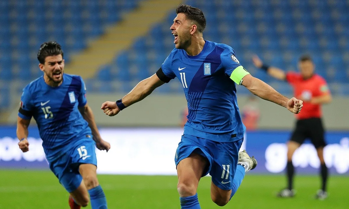 Ο Τάσος Μπακασέτας κάνει το 1-0 για την Ελλάδα απέναντι στη Γεωργία