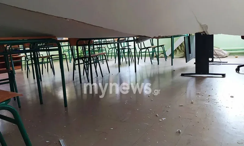 Θεσσαλονίκη: Κατέρρευσε ψευδοροφή στο  4ο  Δημοτικό σχολείο Πυλαίας - Φωτογραφίες σοκ (vid)