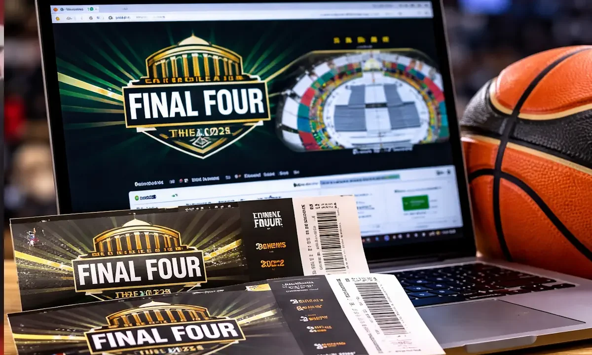 Εισιτήρια Final Four EuroLeague και μπάλα μπάσκετ σε οθόνη υπολογιστή