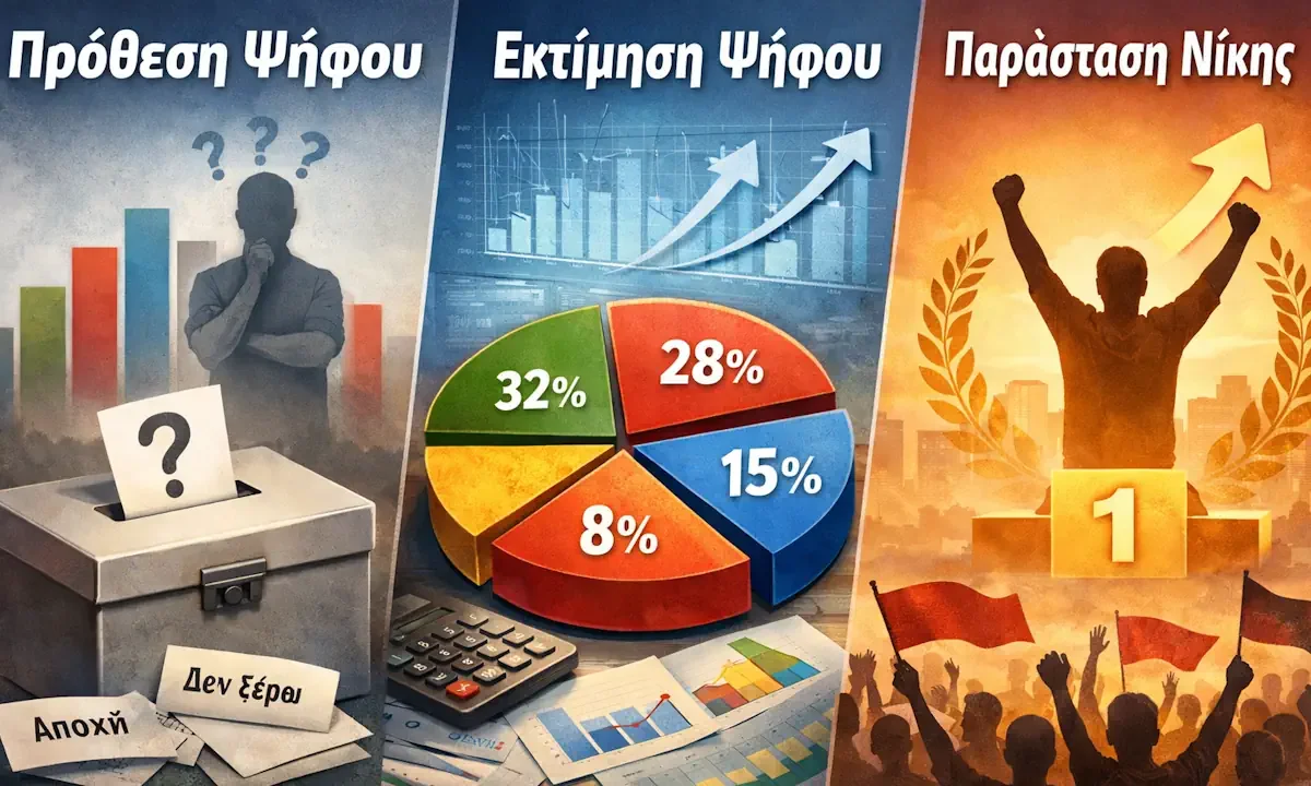 dimoskopiseis, prothesi-psifou, ektimisi-psifou, parastasi-nikis, ekloges, politika