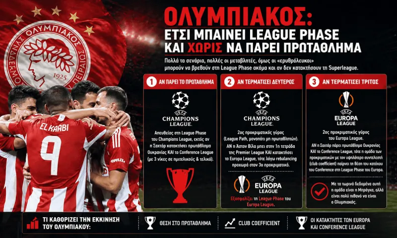Ολυμπιακός: Έτσι μπαίνει League Phase και χωρίς να πάρει πρωτάθλημα