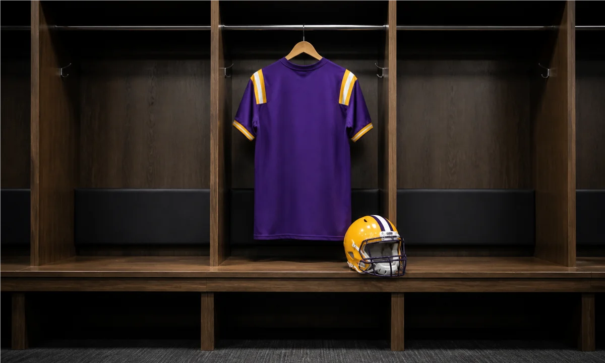Μωβ φανέλα χωρίς αριθμό σε άδειο αποδυτήριο αποτυπώνει τη διαμάχη γύρω από την ιστορική φανέλα του LSU, Πηγή: Sportime.gr