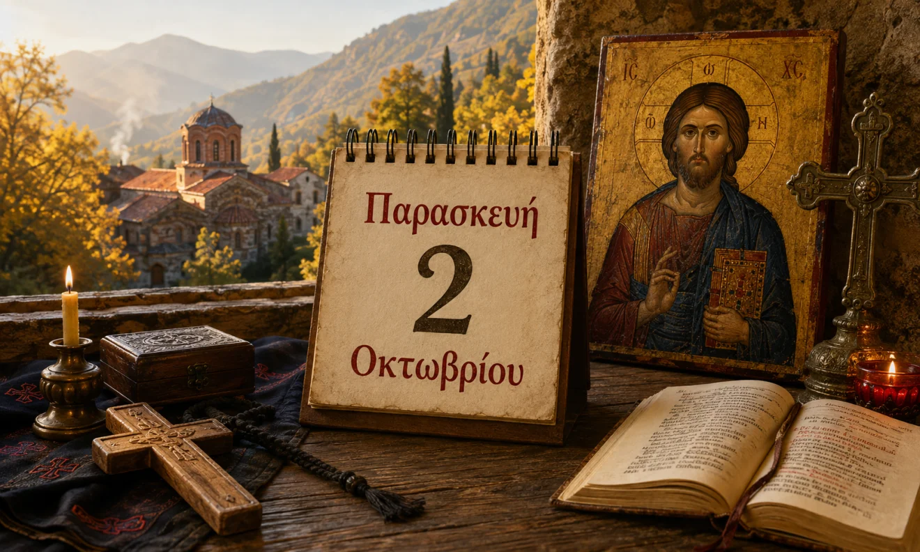 Εκκλησιαστικό ημερολόγιο με σταυρό, κερί και διαφορετικό ουράνιο φόντο για το εορτολόγιο της 3 Οκτωβρίου, Πηγή: Sportime.gr