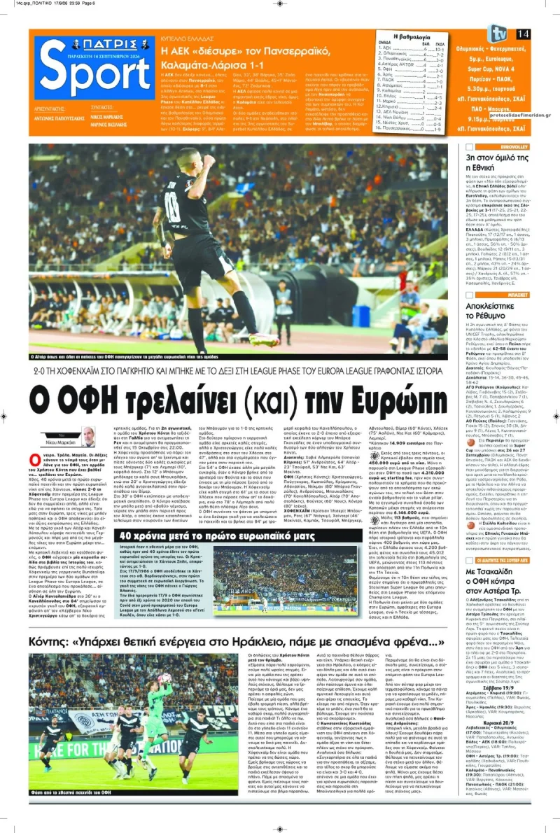 Αθλητικά πρωτοσέλιδα Παρασκευή 18 Σεπτεμβρίου 2026