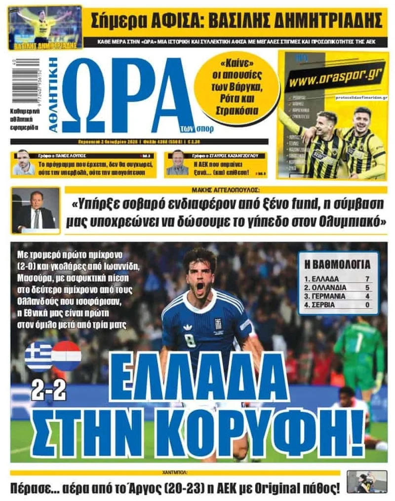 Αθλητικά πρωτοσέλιδα Παρασκευή 2 Οκτωβρίου 2026