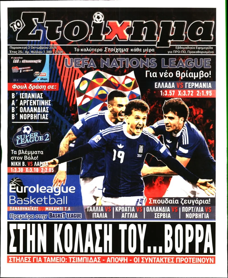 Αθλητικά πρωτοσέλιδα Παρασκευή 2 Οκτωβρίου 2026