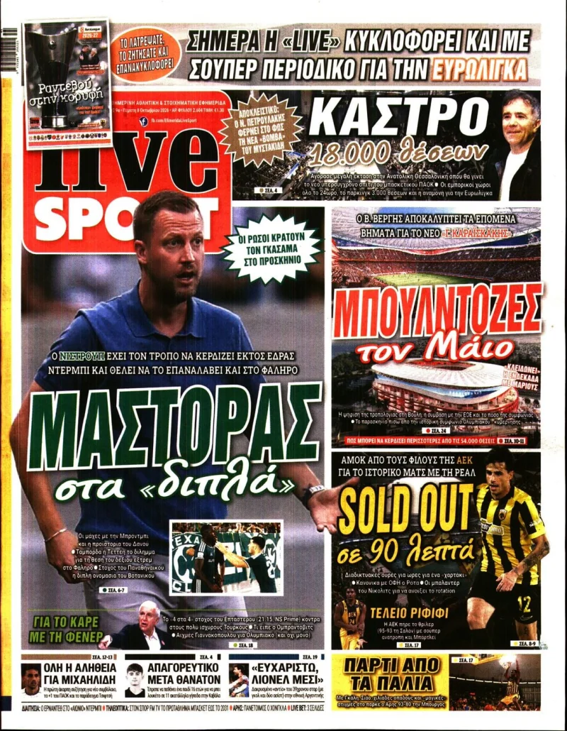 αθλητικά πρωτοσέλιδα Πέμπτη 8 Οκτωβρίου 2026
