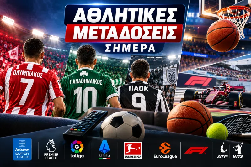 Αθλητικές μεταδόσεις σήμερα: Πού θα δείτε Ολυμπιακό, Παναθηναϊκό και ΠΑΟΚ