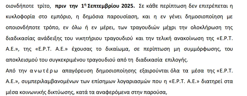Το απόσπασμα απο τους όρους του διαγωνισμού σχετικά με τη δημοσιοποίηση