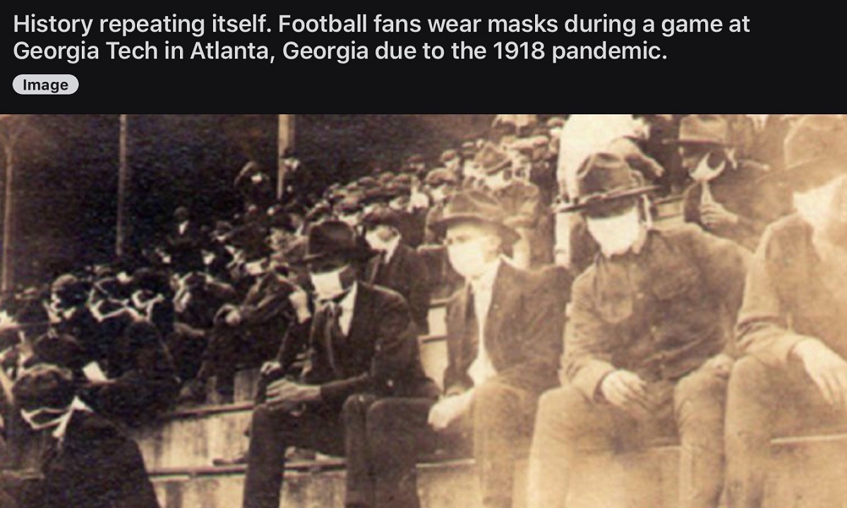 Κορονοϊός: Απίστευτη φωτογραφία – Φίλαθλοι φοράνε μάσκες στην πανδημία του 1918 (pic)
