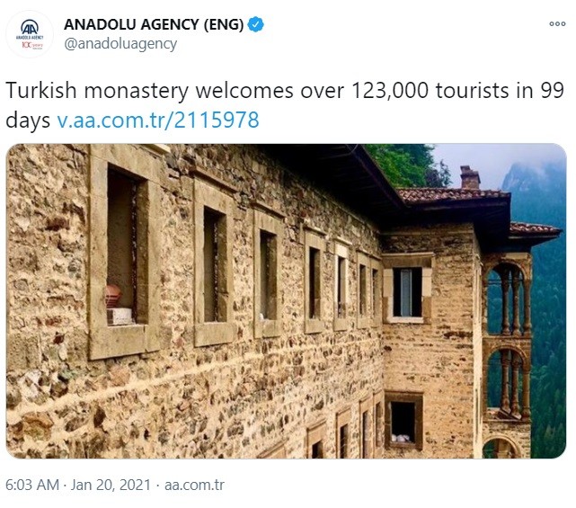 Παναϊα μ' ποισον το θαμα σ': Αφιέρωμα του τουρκικού πρακτορείου ειδήσεων Anadolu στο... τουρκικό μοναστήρι Σουμελά.