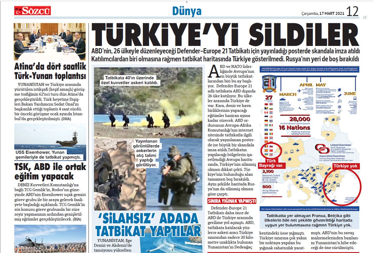 Defender-Europe 21: Οι ΗΠΑ έσβησαν την κυριολεξία την Τουρκία από τον χάρτη κατά την μεγαλύτερη άσκηση στην Ευρώπη. 
